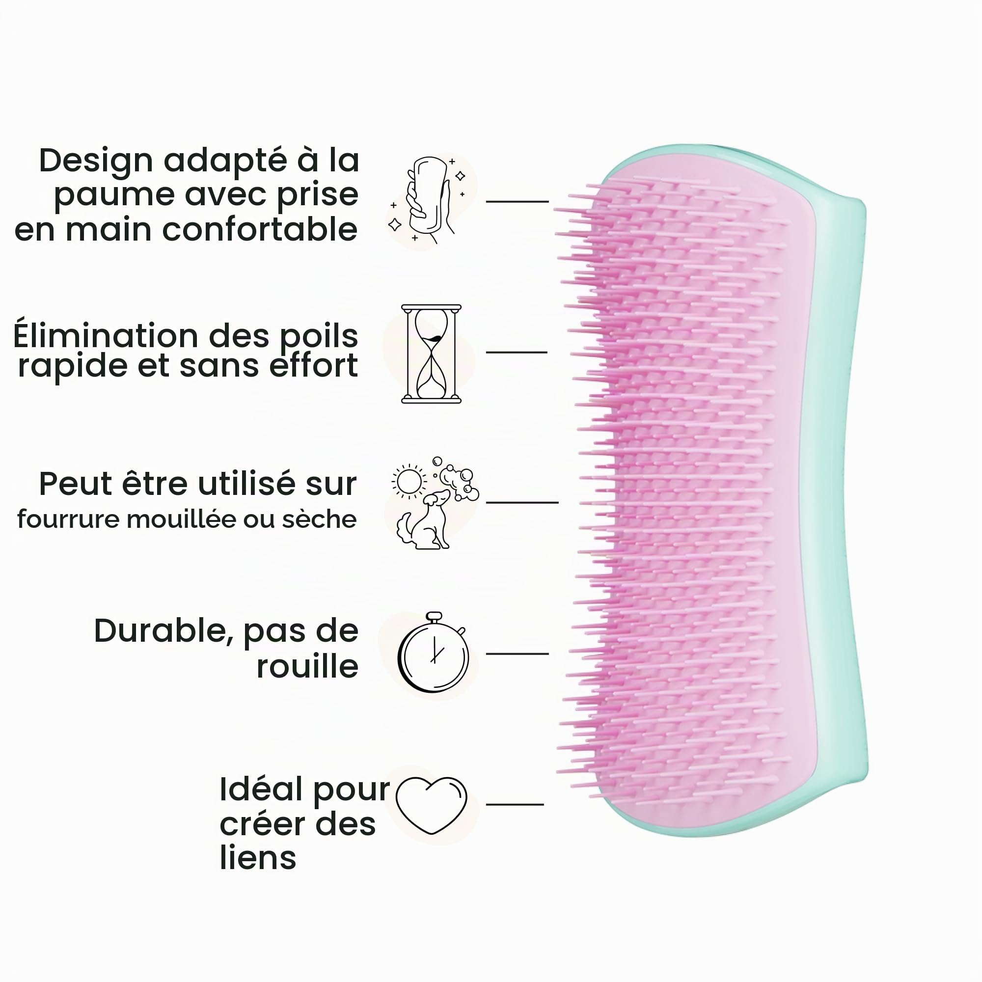 tangle-teezer-pet-teezer-menthe-et-rose-brosse-de-toilettage-chien-double-pelage image 4